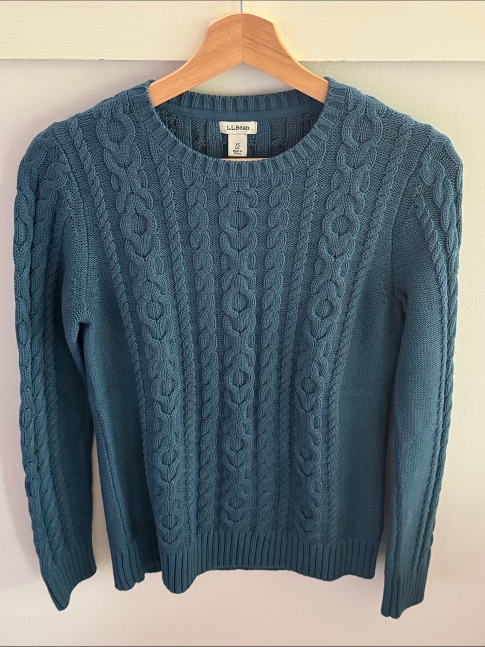 L.L.Bean Textured Cable Knit Cotton Sweater Cottagecore Crewneck Pullover XS